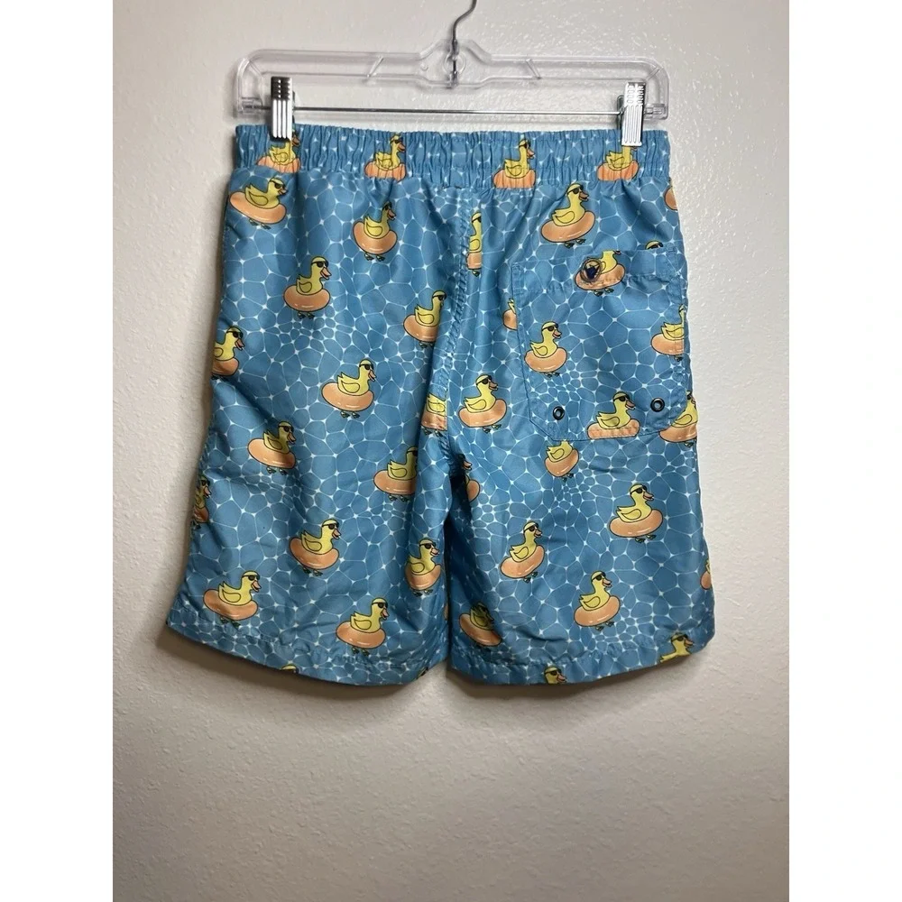 Beach Bros Rubber Ducky SPF Retro‎ Swim Suit Trunks Youth Size 16 Pockets Teal